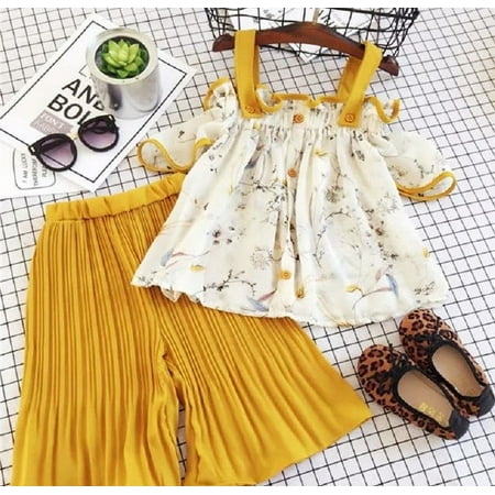 Fashion Kids Baby Girls Strap Floral Tops Loose Pants Outfits Set Clothes