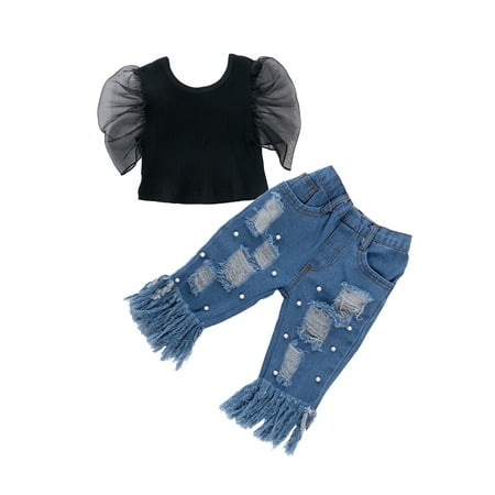Nokpsedcb Baby Girls Clothes Puff Sleeve Solid Color Pearl Ripped Jeans Outfits
Nokpsedcb Baby Girls Clothes Puff Sleeve Solid Color Pearl Ripped Jeans Outfits