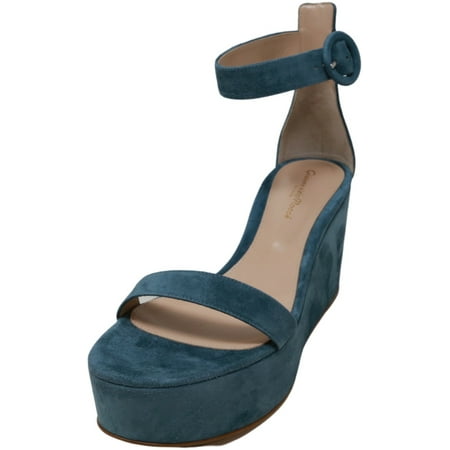 Gianvito Rossi Women s Amelia Blue Ankle-High Leather Wedged Sandal - 7.5 M
