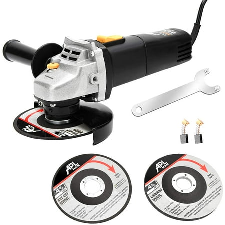 APLMAN Angle Grinder Tool 5-Amp Motor Driver 4-1/2 inch With 1 Grinding Wheels 2 Cut-Off Wheels 2 Carbon Brush and 1 Wrench.10500RPM For Fast Stock Removal Anti-Vibration Handle