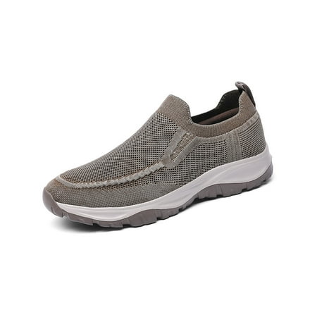 Daeful Womens Sneaker Slip On Walking Shoe Wide Width Shoes Breathable Knit Upper Casual Unisex Comfort Flats Khaki 9.5