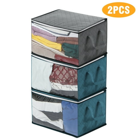 Large Capacity Foldable Clothes Storage Bags, 2/1Pcs Collapsible Storage Bag Organizers, Clear Window, Reinforced Handles, Sturdy Zippers, for Clothes Blankets Closets Dorm Bedrooms, 22.8"x12.2"x11.8"