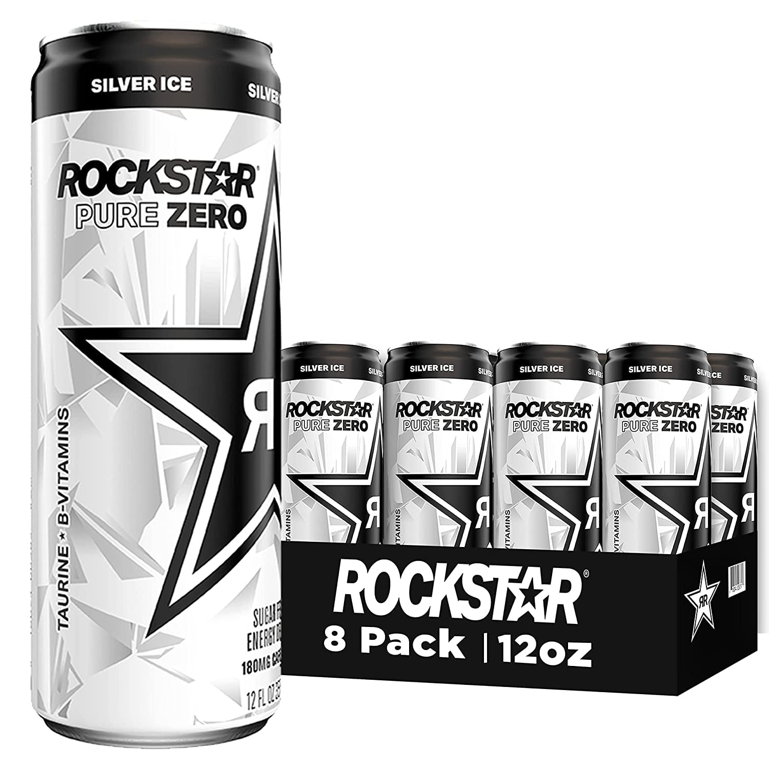 Rockstar Pure Zero Silver Ice Energy Drink Sleek Can Oz Pk