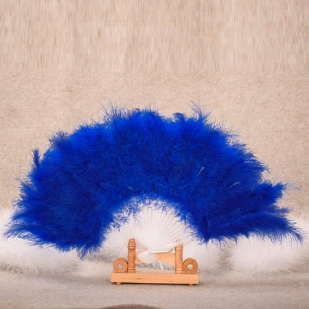 Wedding Showgirl Dance Elegant Large Feather Folding Hand Fan Decor Decal Blue