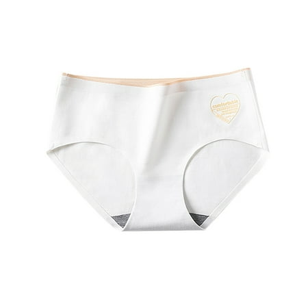 Qingsaizhen Briefs Women Sexy Soft Mid Waist Love Heart Print Solid Color Cotton Underwear Briefs