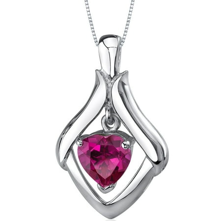 Peora 3.50 Carat T.G.W. Heart Shape Created Ruby Rhodium over Sterling Silver Pendant, 18
