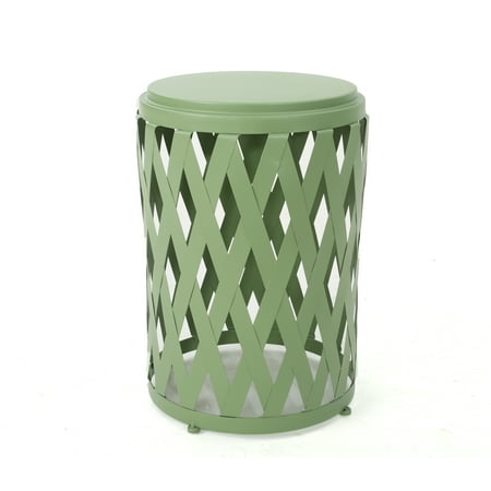 Perciad Indoor 14 Inch Diameter Lattice Iron Side Table, Matte Green