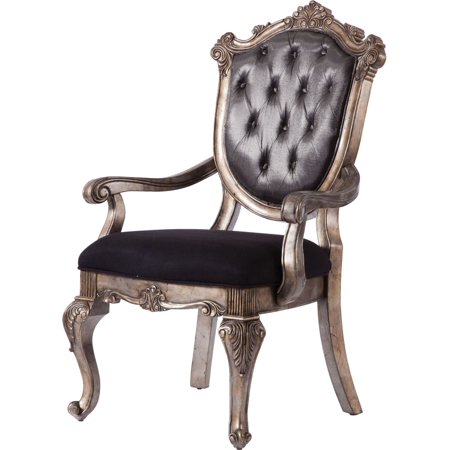 Dining Armchair, Silver Gray Silk-Like Fabric & Antique Platinum
