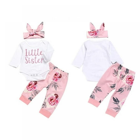 Infant Girl Outfits Baby Sister Bodysuit Tops Floral Leggings Pants Set Bowknot Headbands Newborn Clothes
Infant Girl Outfits Baby Sister Bodysuit Tops Floral Leggings Pants Set Bowknot Headbands Newborn Clothes
