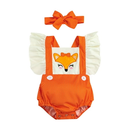 Suanret Infant Girl Summer Streetwear Outfit Dots Fox Embroidery Square Neck Fly Sleeve Romper with Headband Orange 12-18 Months
Suanret Infant Girl Summer Streetwear Outfit Dots Fox Embroidery Square Neck Fly Sleeve Romper with Headband Orange 12-18 Months