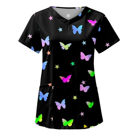SKSloeg Women Flower Butterfly Printed Scrub Tops with Pockets Short Sleeve V-Neck Plus Size Shirts Nursing Working Uniform
SKSloeg Women Flower Butterfly Printed Scrub Tops with Pockets Short Sleeve V-Neck Plus Size Shirts Nursing Working Uniform