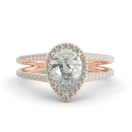 3.64 ct Pear C&C Brilliant Moissanite & Diamond Engagement Ring 18k Rose Gold