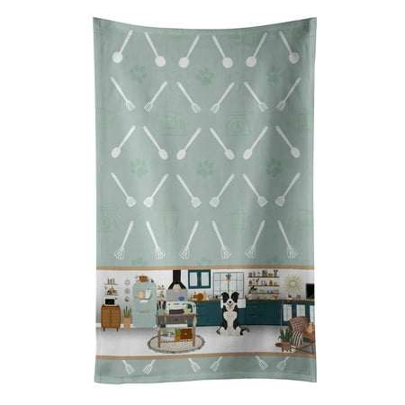 Black and White Border Collie in the Kitchen Kitchen Towel 15 in x 25 in