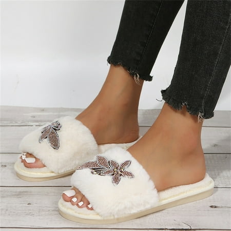 Ladies Fashion Solid Color Plush Rhinestone Comfortable Flat Cotton Slippers White 8
Ladies Fashion Solid Color Plush Rhinestone Comfortable Flat Cotton Slippers White 8