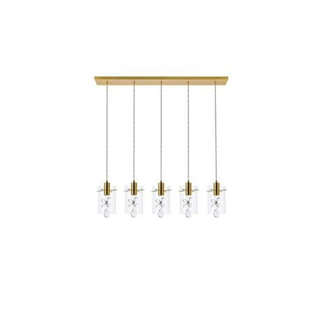 36 in. Hana 5 Ceiling Lights with Pendant Lamp Gold