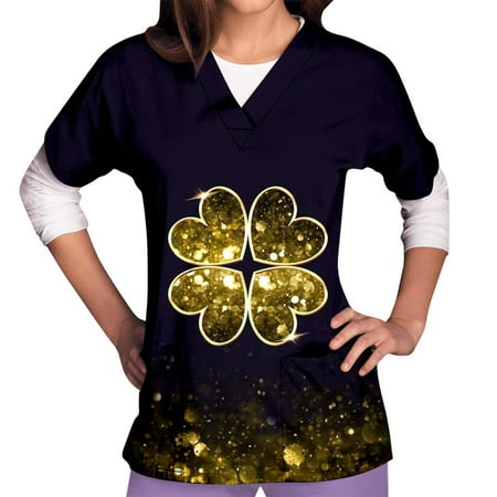 Ozmmyan Womens Tops St Patricks Day Scrubs for Women s Short Sleeved V-neck Shirt St Patrick Printed With Pocket Protector
Ozmmyan Womens Tops St Patricks Day Scrubs for Women s Short Sleeved V-neck Shirt St Patrick Printed With Pocket Protector