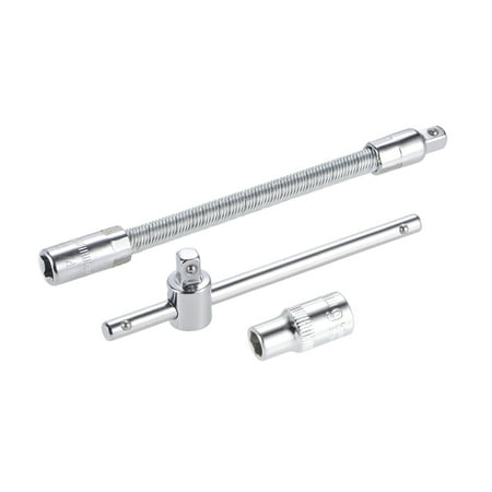 Socket Accessory Set 6mm 6-Point Shallow Socket 4.5 Sliding Wrench Breaker Bar 6 Flexible Extension Bar w 1/4 Drive