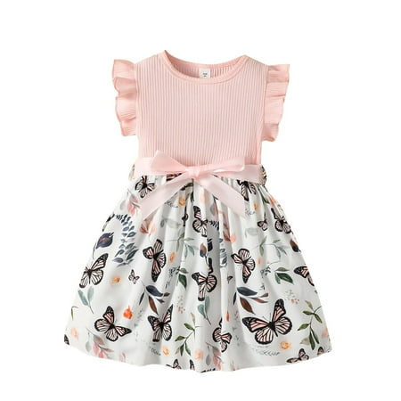 Beautiful Dresses For Girls Toddler Dresses Flying Sleeve Butterfly Print Dress Summer Beach Dresses