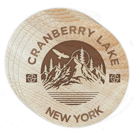 Cranberry Lake New York 4 Pack Engraved Wooden Coaster Camp Outdoors Design