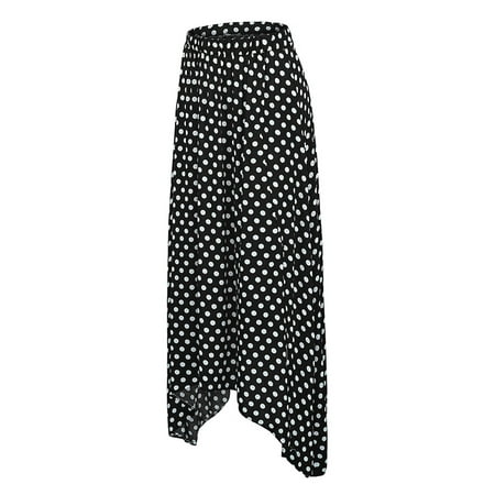 Vintage Women High Waist Polka Dot Maxi Skirt Side Slit Asymmetric Hem Summer Retro Long Skirt Blue