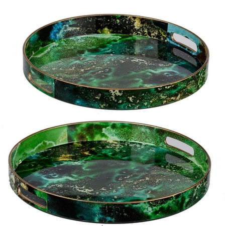 CC Home Furnishings Set of 2 Emerald Green and Gold Modern Chic Round Trays 13.75
CC Home Furnishings Set of 2 Emerald Green and Gold Modern Chic Round Trays 13.75