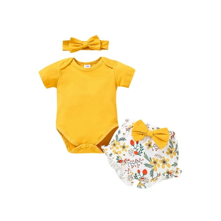 Canrulo Newborn Infant Baby Girls Summer Short Sleeve Rompers Shorts with Headband 3 Piece Clothes Yellow 3-6 Months
Canrulo Newborn Infant Baby Girls Summer Short Sleeve Rompers Shorts with Headband 3 Piece Clothes Yellow 3-6 Months