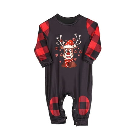 Michellecmm Matching Family Christmas Pajamas Cartoon Reindeer Tops + Plaid Pants