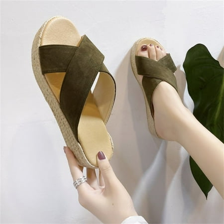 Aayomet Women Slippers Women s Solid Slippers Flat Heel Shoes Woven Color Straw Wear Wedge Women s slipper Army Green 9
Aayomet Women Slippers Women s Solid Slippers Flat Heel Shoes Woven Color Straw Wear Wedge Women s slipper Army Green 9