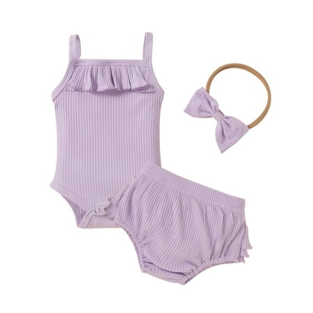 DNDKILG Toddler Baby Girls Summer Clothes Set Outfits Ruffle Bodysuit and Shorts Set Sleeveless with Headband Purple 100
DNDKILG Toddler Baby Girls Summer Clothes Set Outfits Ruffle Bodysuit and Shorts Set Sleeveless with Headband Purple 100