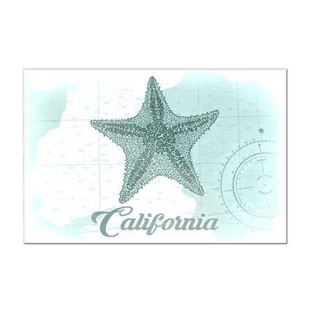 California - Starfish - Teal - Coastal Icon - Lantern Press Artwork (24x16 Acrylic Wall Art Gallery Quality)