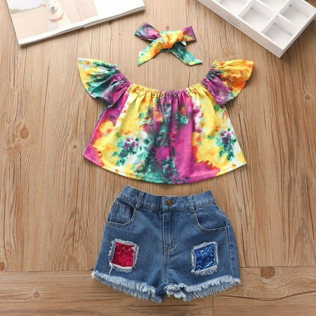 RPVATI Toddler Baby Child Children Kids Clothes Tie-Dye Short Sleeve T Shirts Headwear + Jean Shorts Set 3 Pieces Summer Clothes Set
RPVATI Toddler Baby Child Children Kids Clothes Tie-Dye Short Sleeve T Shirts Headwear + Jean Shorts Set 3 Pieces Summer Clothes Set