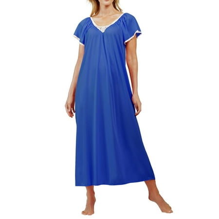 Women s Shadowline 32123 Cameo Nylon Tricot Short Sleeve Long Gown (Navy 2X)