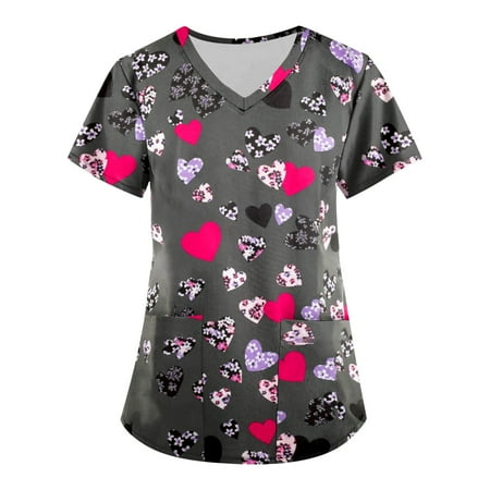 UDAXB Womens Nursing Scrub Tops Valentine s Day Love Heart Printed Working Uniform Short Sleeve V-Neck Workwear Blouse T-shirt with Pockets
UDAXB Womens Nursing Scrub Tops Valentine s Day Love Heart Printed Working Uniform Short Sleeve V-Neck Workwear Blouse T-shirt with Pockets