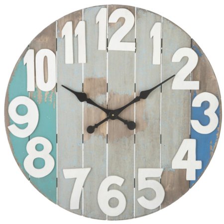 29" Weathered Coastal-Style Slatted Wood Wall Clock with Aqua and Blue Accents