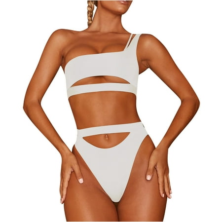 

LWZWM Bathing Suits for Women One Shoulder Swimsuit High Waisted Monokini Summer Beachwear Quick Dry Swimsuit Birthday Gifts Easter Gifts for Everyone St. Patrick’s Day Irish Shamrock White S