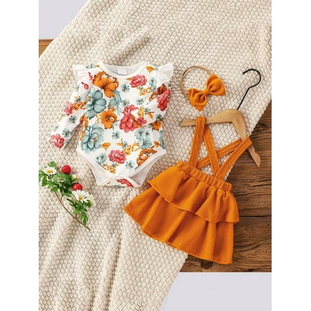 3pcs Newborn Baby Girls Ruffled Long Sleeve Romper Round Neck Flowers Print Bodysuit & Suspender Skirt & Bow Headband Set Toddler Clothes
3pcs Newborn Baby Girls Ruffled Long Sleeve Romper Round Neck Flowers Print Bodysuit & Suspender Skirt & Bow Headband Set Toddler Clothes