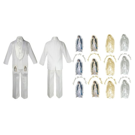 New Born Baby Boy Christian Baptism White Suit Virgin Mary Maria On Stole Sm-7