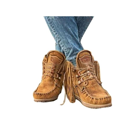 Shakub Womens Vintage Suede Tassel Booties Flat Winter Warm Ankle Boots Casual Cowboy Lace Up Shoes
Shakub Womens Vintage Suede Tassel Booties Flat Winter Warm Ankle Boots Casual Cowboy Lace Up Shoes