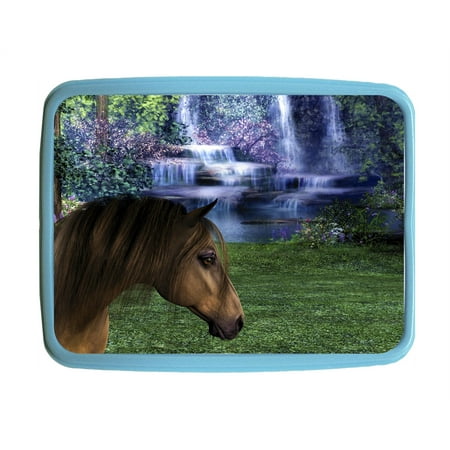 Horse - Girls 7" x 9" x 1.65" Blue Plastic Kids Lunch Box