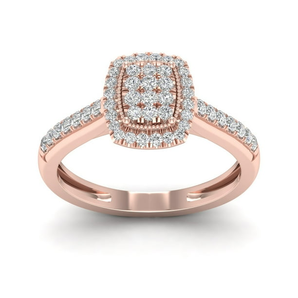 1/3Ct TDW Diamond 10k Rose Gold Emerald Shape Composite Engagement Ring
