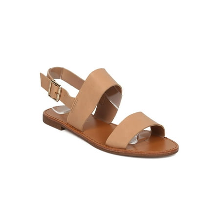 New Women Breckelles Kylee-12 Leatherette Open Toe Slingback Flat Sandal