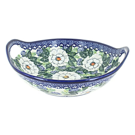 Blue Rose Polish Pottery Queen s Garden Deep Bowl with Handles