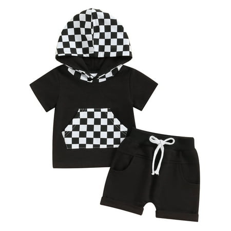 Fullvigor Toddler Boy Girl Outfits Checkerboard Print Hooded T shirt Tops Drawstring Shorts Black 6-12 Months
Fullvigor Toddler Boy Girl Outfits Checkerboard Print Hooded T shirt Tops Drawstring Shorts Black 6-12 Months