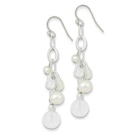 Sterling Silver Freshwater Cultured Pearl/Crystal/DC Bead Cluster Drop Earrings (2.02IN Long)