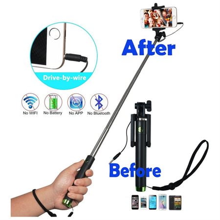 One-piece U-Shape Self-portrait Monopod Extendable Selfie Stick with Wired Control Shutter