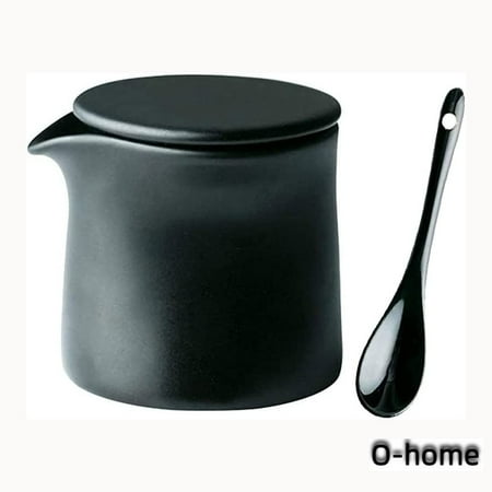 Ceramic Creamer Pitcher Sauce Pitcher Sugar Bowl with Lid And Spoon 9oz