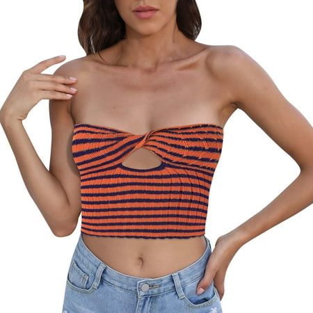 Womens Large Bra Vest Knitted Elastic Vest Stripe Sleeveless Knitted Vest Top