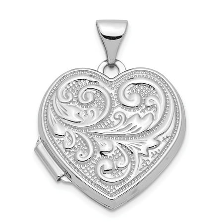 14k White Gold Scrolled Love you always Reversible Heart Locket