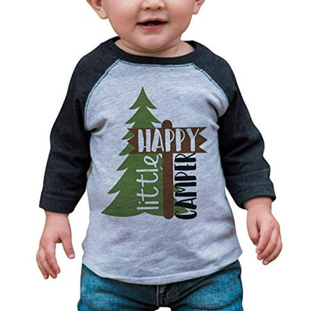 7 ate 9 Apparel Unisex Happy Camper Outdoors Raglan Tee Grey