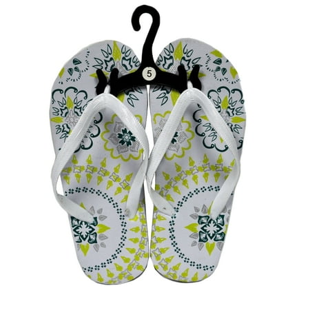 Womens Flip Flops White Flower Size 5